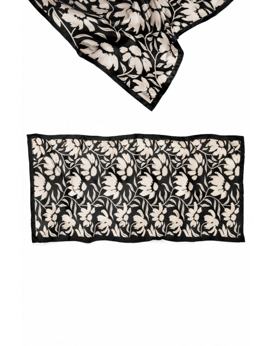 Mavi İpek Siyah Beyaz Serisi Soft Pamuk Şal D8