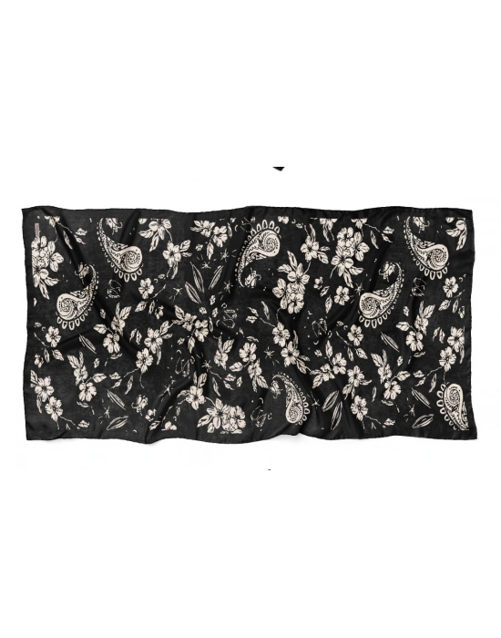 Mavi İpek Siyah Beyaz Serisi Soft Pamuk Şal D9