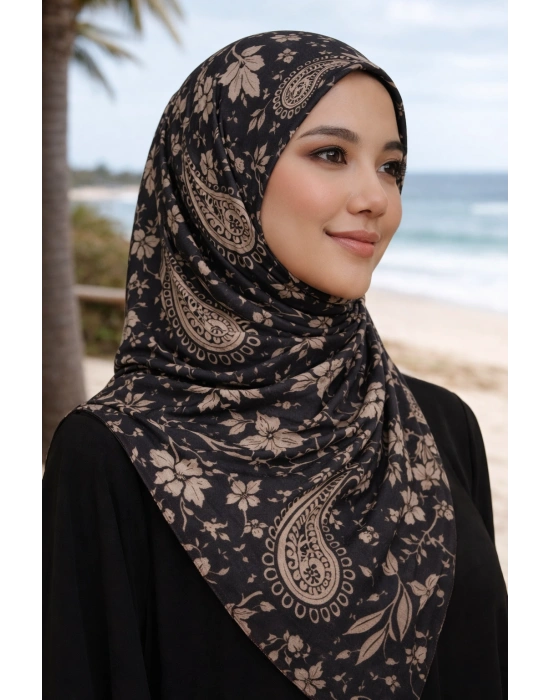 Mavi İpek Siyah Vizon Serisi Soft Pamuk Şal D1