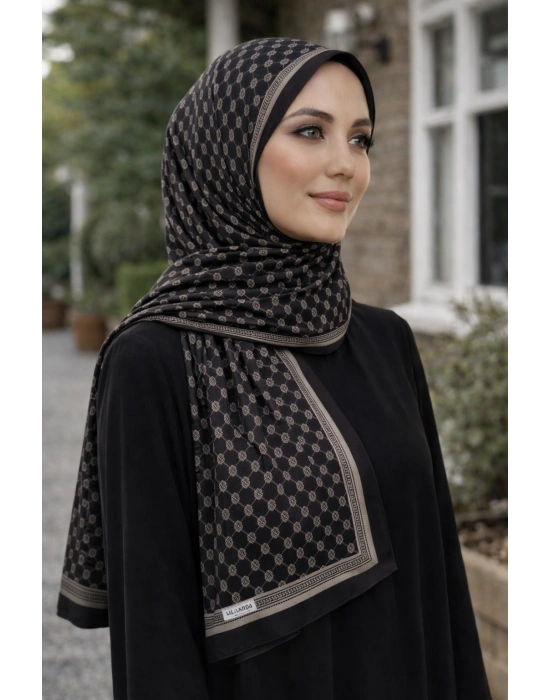 Mavi İpek Siyah Vizon Serisi Soft Pamuk Şal D4