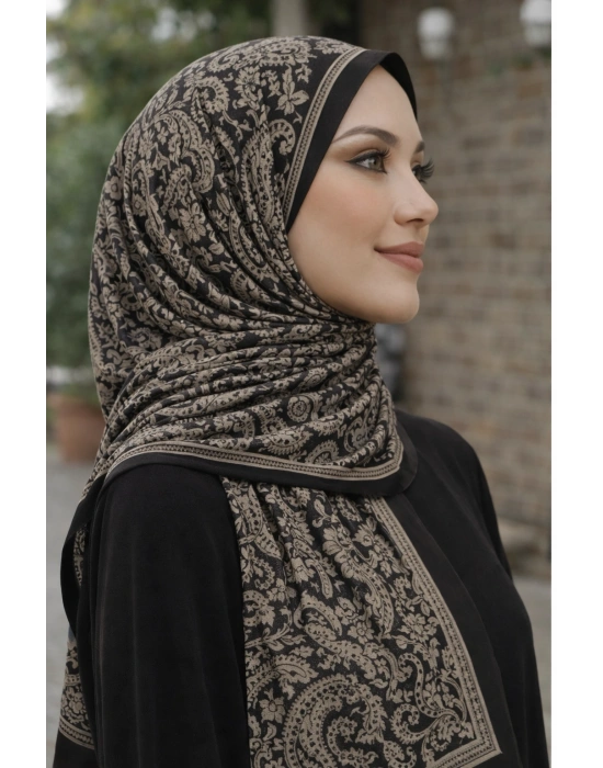 Mavi İpek Siyah Vizon Serisi Soft Pamuk Şal D7