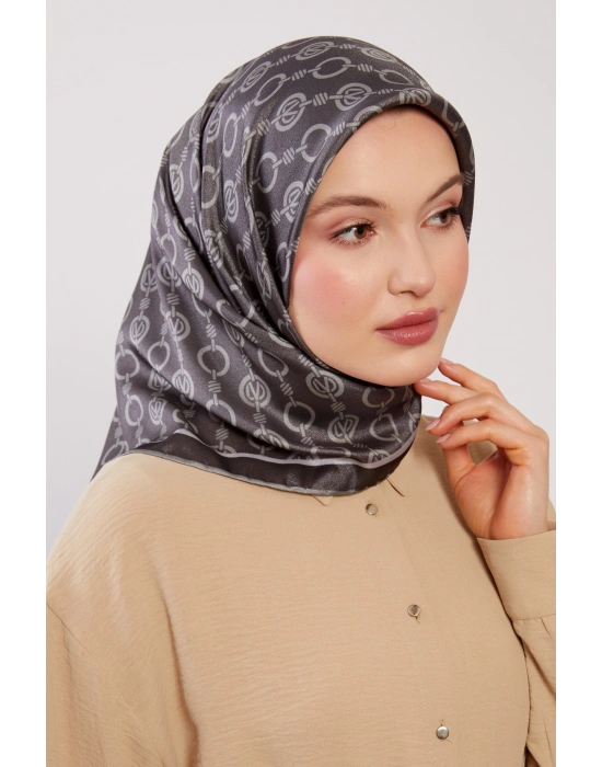 Levidor Kristal Eşarp Zincir Desen Gri