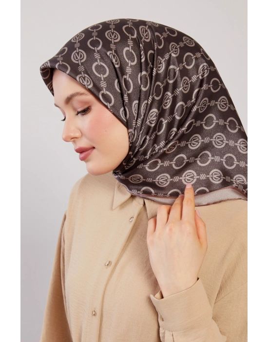 Levidor Kristal Eşarp Zincir Desen Kahve