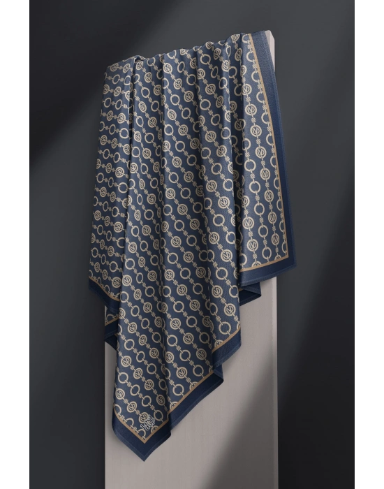 Levidor Kristal Eşarp Zincir Desen İndigo Mavi