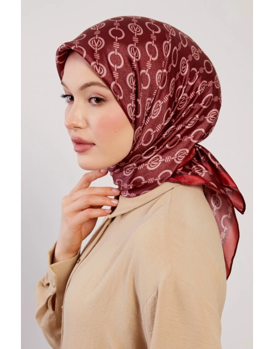 Levidor Kristal Eşarp Zincir Desen Bordo