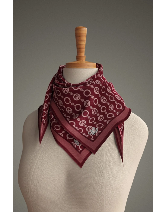 Levidor Kristal Eşarp Zincir Desen Bordo