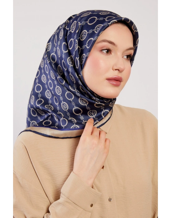 Levidor Kristal Eşarp Zincir Desen Lacivert