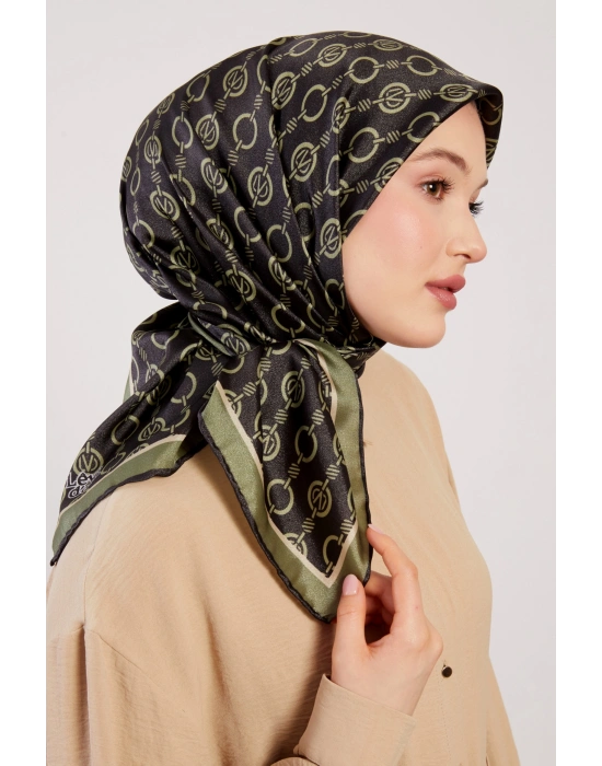 Levidor Kristal Eşarp Zincir Desen Siyah Haki