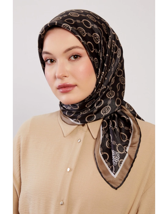 Levidor Kristal Eşarp Zincir Desen Siyah Vizon