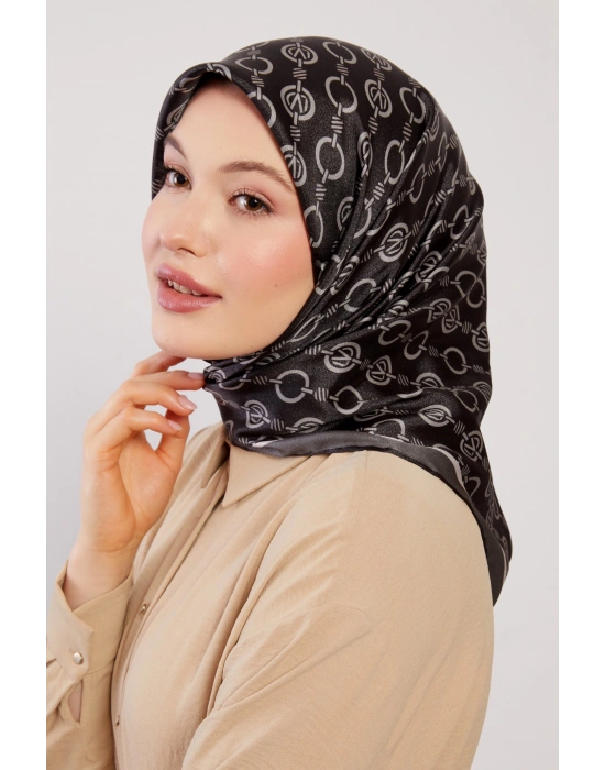 Levidor Kristal Eşarp Zincir Desen Siyah Nefti