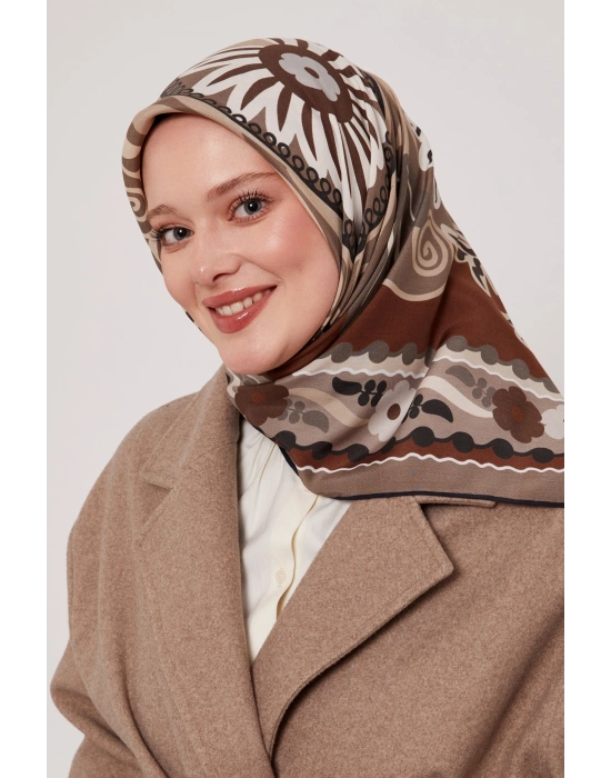 Levidor Royal Eşarp Etnik Desen Siyah Vizon