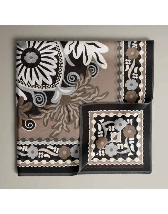 Levidor Royal Eşarp Etnik Desen Siyah Vizon