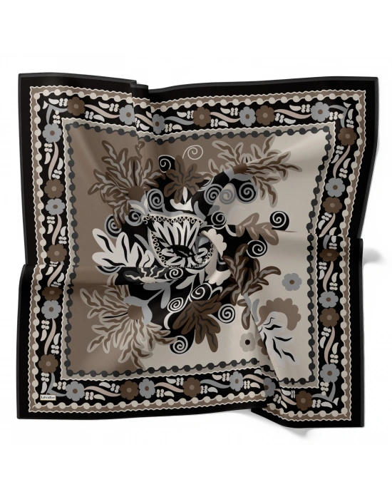 Levidor Royal Eşarp Etnik Desen Siyah Vizon