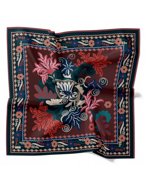 Levidor Royal Eşarp Etnik Desen Siyah Bordo