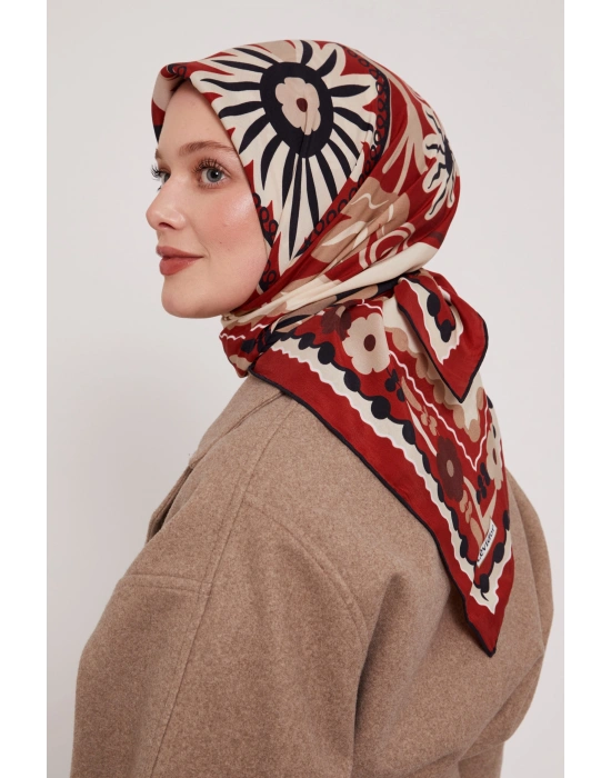 Levidor Royal Eşarp Etnik Desen Kırmızı