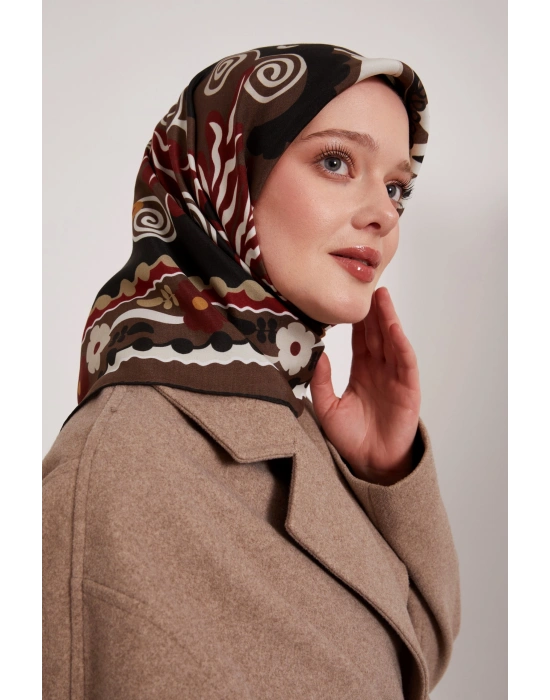 Levidor Royal Eşarp Etnik Desen Acı Kahve