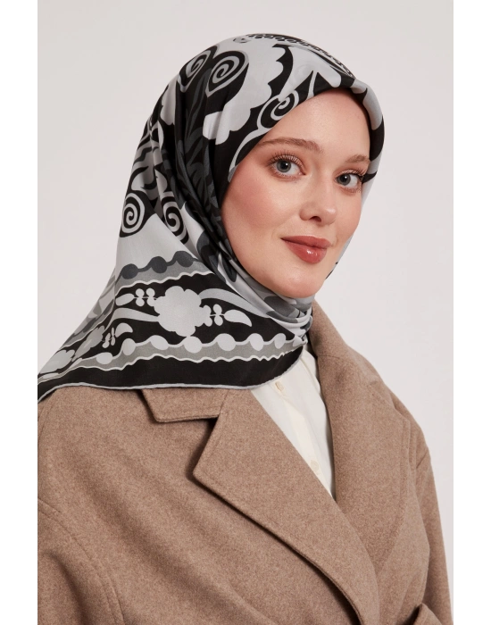 Levidor Royal Eşarp Etnik Desen Siyah Gri