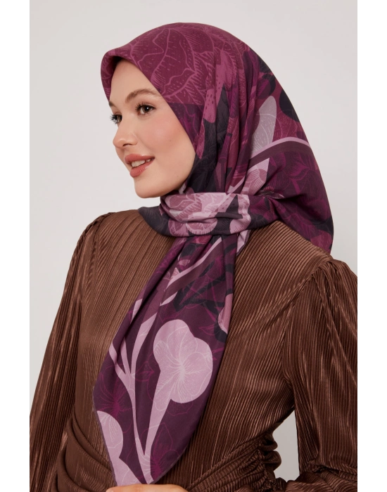 Levidor Royal Eşarp Yaprak Desen Fuşya