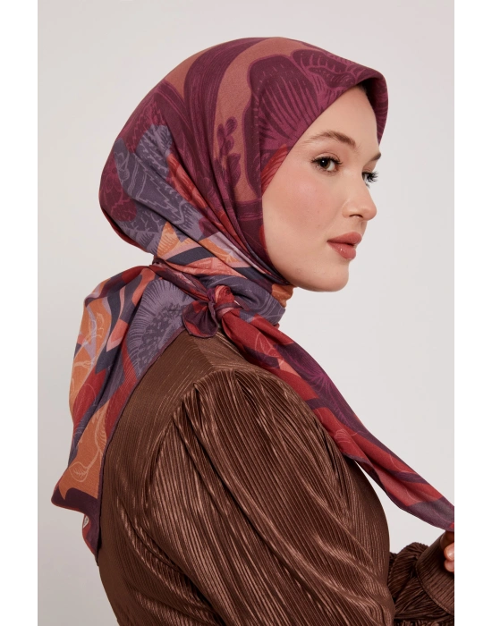 Levidor Royal Eşarp Yaprak Desen Mor