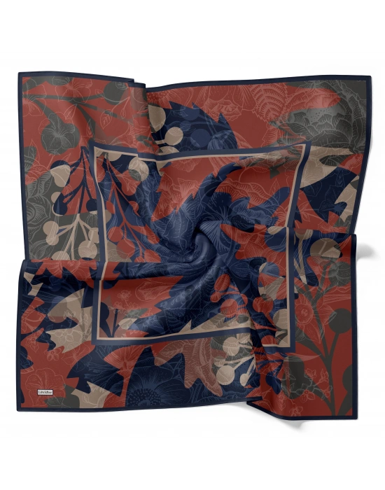 Levidor Royal Eşarp Yaprak Desen İndigo Mavi