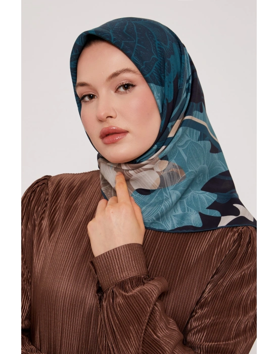 Levidor Royal Eşarp Yaprak Desen Petrol Yeşil