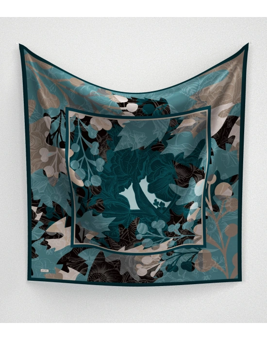 Levidor Royal Eşarp Yaprak Desen Petrol Yeşil