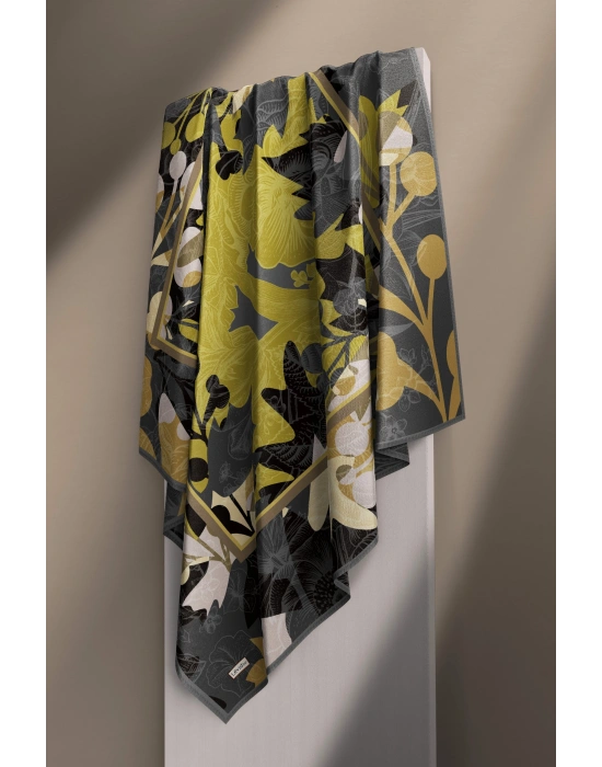 Levidor Royal Eşarp Yaprak Desen Gri Yağyeşili