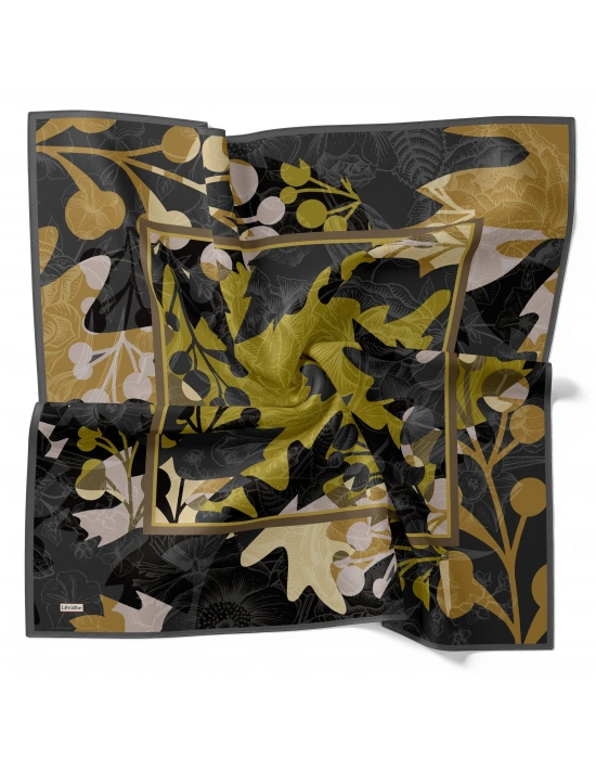 Levidor Royal Eşarp Yaprak Desen Gri Yağyeşili