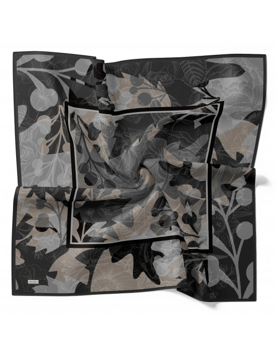 Levidor Royal Eşarp Yaprak Desen Siyah Gri