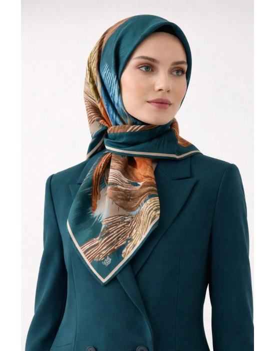 Levidor Tensel Eşarp Fırça Desen Petrol Mavi