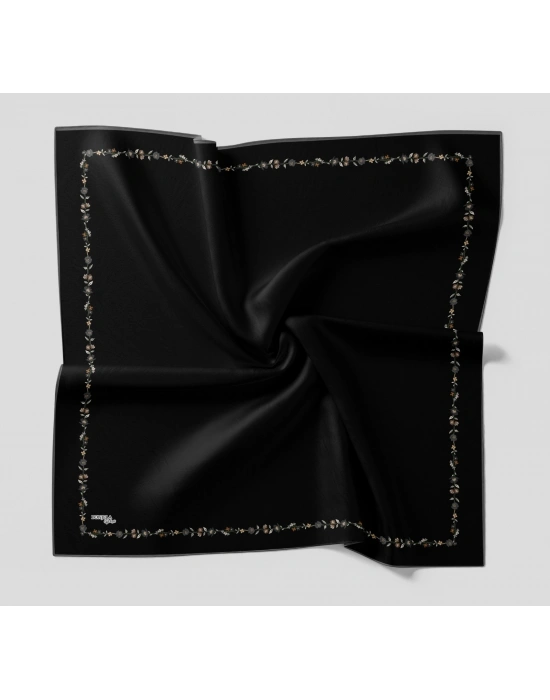 Bonjela Soft Eşarp Minimal Çiçek Desen Siyah Gri