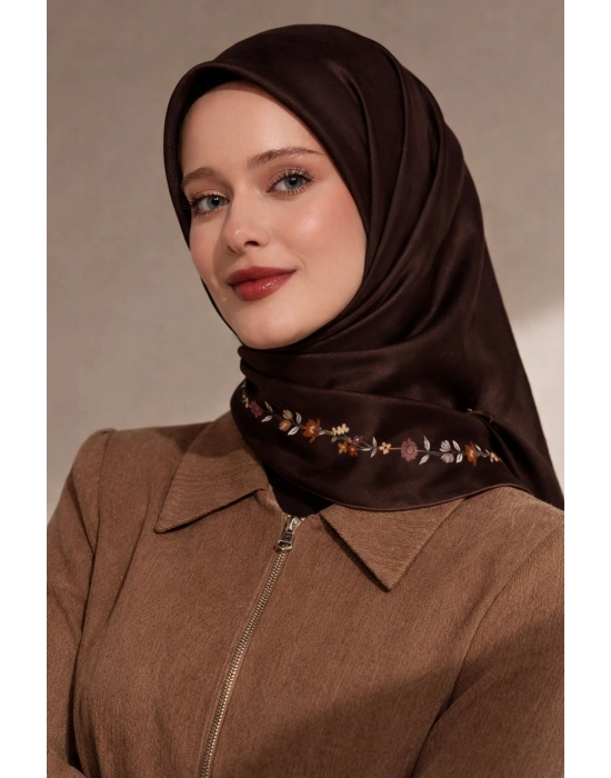 Bonjela Soft Eşarp Minimal Çiçek Desen Acı Kahve