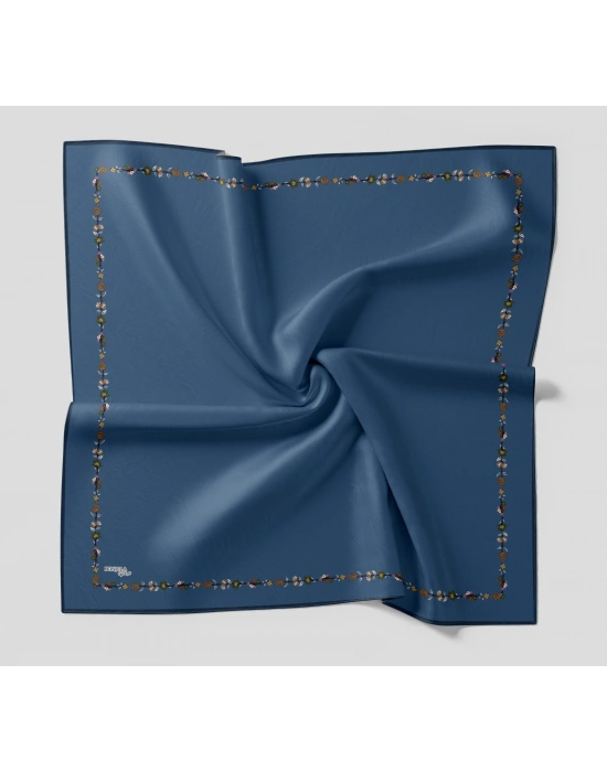 Bonjela Soft Eşarp Minimal Çiçek Desen İndigo Mavi