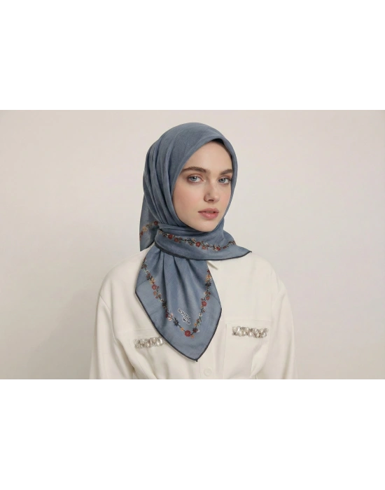 Bonjela Soft Eşarp Minimal Çiçek Desen Gri