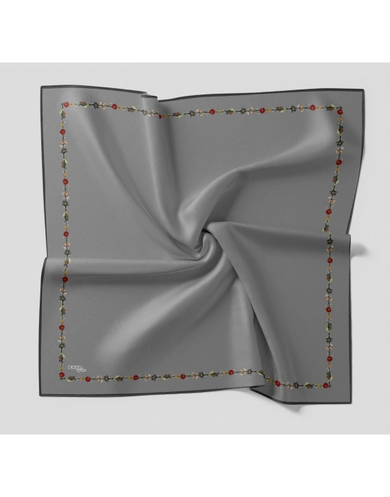 Bonjela Soft Eşarp Minimal Çiçek Desen Gri