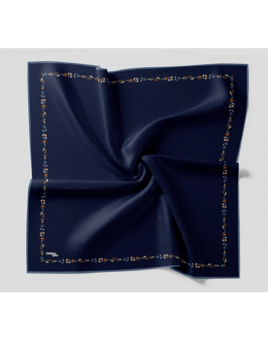 Bonjela Soft Eşarp Minimal Çiçek Desen Lacivert Mavi