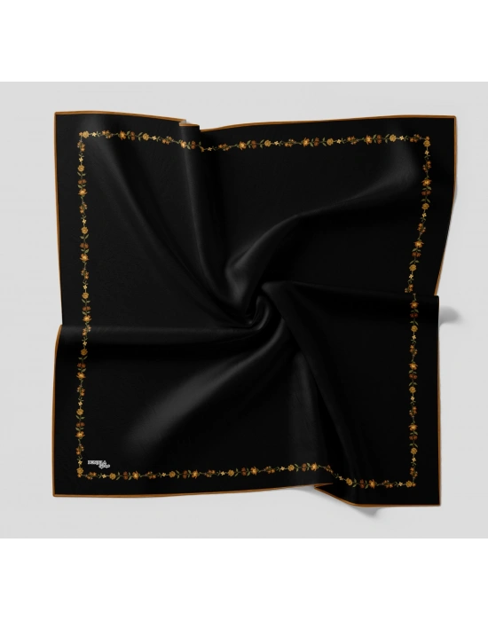 Bonjela Soft Eşarp Minimal Çiçek Desen Siyah Kiremit