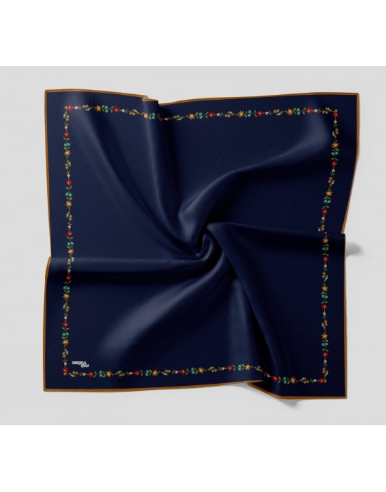 Bonjela Soft Eşarp Minimal Çiçek Desen Lacivert