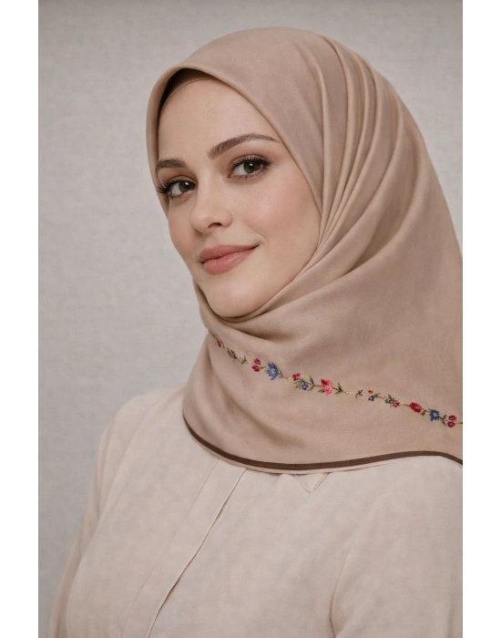 Bonjela Soft Eşarp Minimal Çiçek Desen Somon