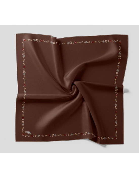 Bonjela Soft Eşarp Minimal Çiçek Desen Kahve