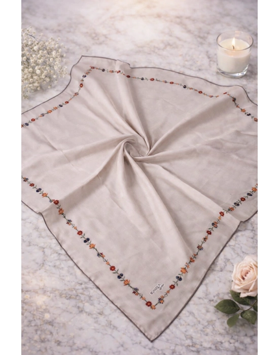 Bonjela Soft Eşarp Minimal Çiçek Desen Vizon