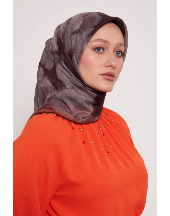 Bonjela Soft Eşarp D2 Çiçek Desen Kahve Hardal