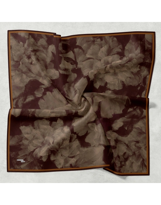 Bonjela Soft Eşarp D2 Çiçek Desen Kahve Hardal