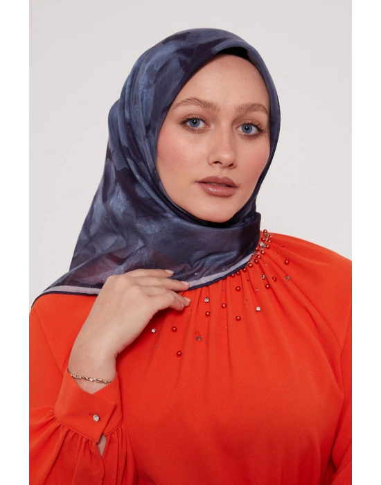 Bonjela Soft Eşarp D2 Çiçek Desen Lacivert