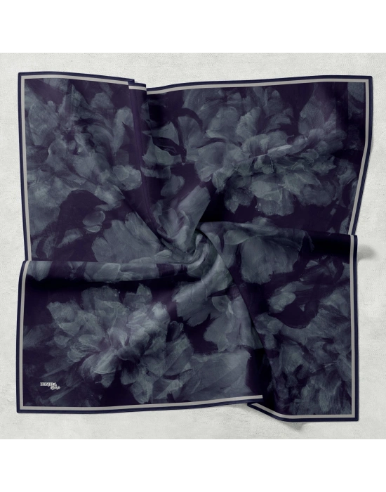 Bonjela Soft Eşarp D2 Çiçek Desen Lacivert