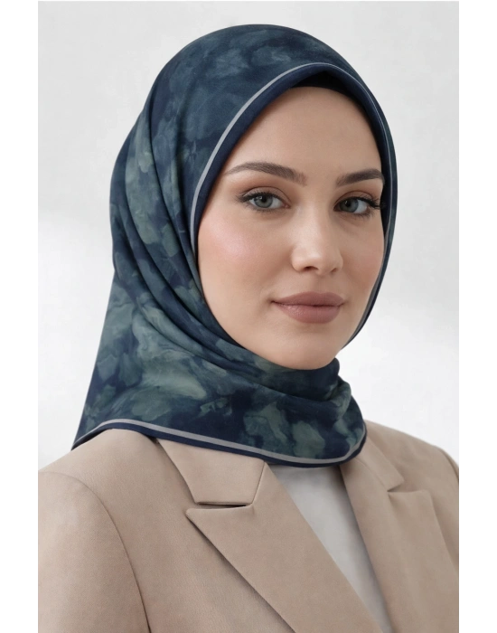 Bonjela Soft Eşarp D2 Çiçek Desen Petrol Mavi