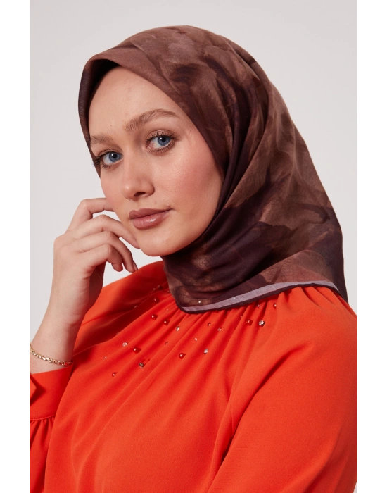 Bonjela Soft Eşarp D2 Çiçek Desen Mor Pudra