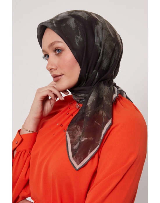 Bonjela Soft Eşarp D2 Çiçek Desen Haki