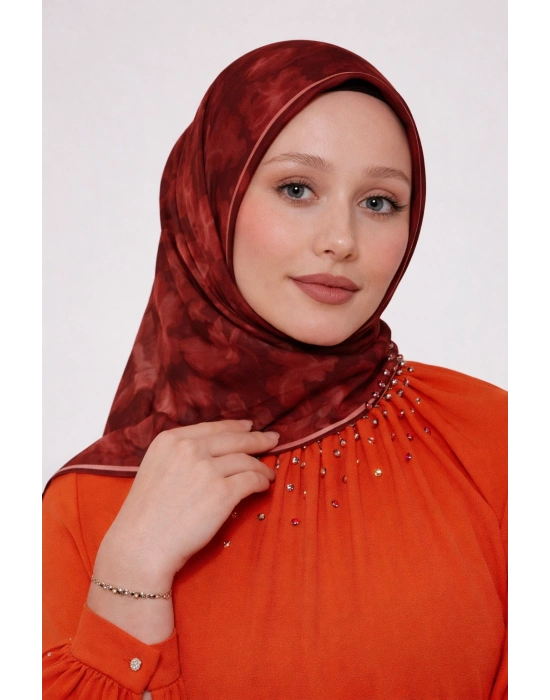 Bonjela Soft Eşarp D2 Çiçek Desen Bordo