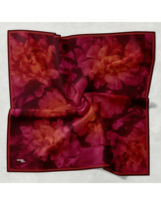 Bonjela Soft Eşarp D2 Çiçek Desen Bordo Siyah